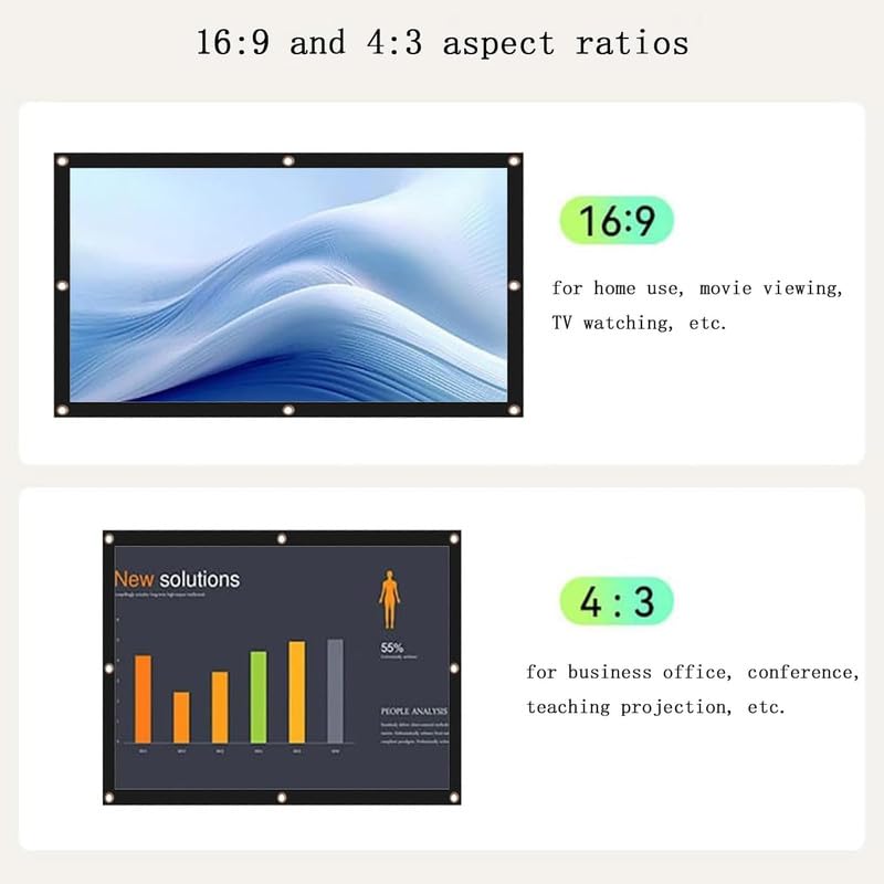 Image of 110 Inch Diagonal Projector Screen Indoor Outdoor Portable Ratio 16:9 Anti-Crease Foldable Dual Front Rear Retractable 4K Ultra HD 3D Ready Movie Office Home Theater-(96 inch(W) x54(H))