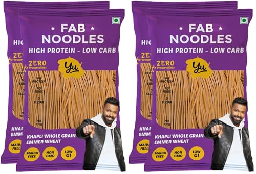 Image of Yu Foodlabs Fab Noodles-Low Carb&High Protein-Zero Maida&Made Using Special Grade Atta-Not Fried Healthy Wheat Noodles-No Preservatives&100% Natural-5 Mins-Serves 6-300 Gram(Pack Of 4)