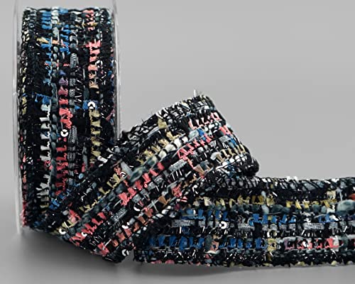 finemark 5 m x 40 mm Dekoband Boucle SCHWARZ Band Gewebt Stoffband bouclé Flechtwerk Karo zum Nähen Dekorieren Basteln Bunt Geschenkband Schleifenband annähen