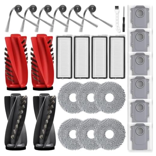 28 Stück Zubehörset für Roborock Qrevo Curv/Qrevo Edge/Qrevo S5V Saugroboter mit 2 Paar Hauptbürsten 6 Wischtücher 4 Filtern 6 Staubbeuteln 6 Seitenbürsten 1 Reinigungsbürste 1 Schraubendreher