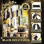 NICROLANDEE Black Gold Graduation Party Decorations, 15PCS Black Gold Tissue Paper Tassel Garland for Birthday, Wedding, Bridal Shower, Bachelorette Party, 2026 New Year's Eve Party Supplies - Image 2