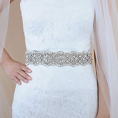 Hongmei Rhinestone Bridal Belt Crystal Wedding Dress Belt Shiny Wedding Accessories(White) #TOP3