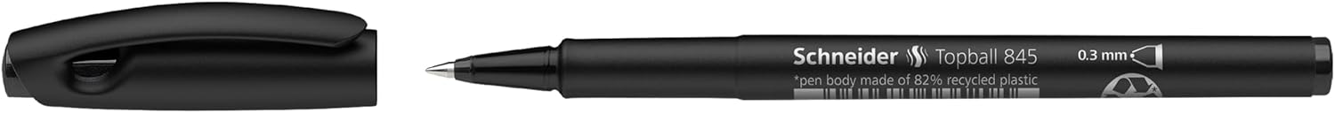 Schneider Topball 845 Rollerball Pen, 0.3mm, Black Ink, Box of 10 (184501)
