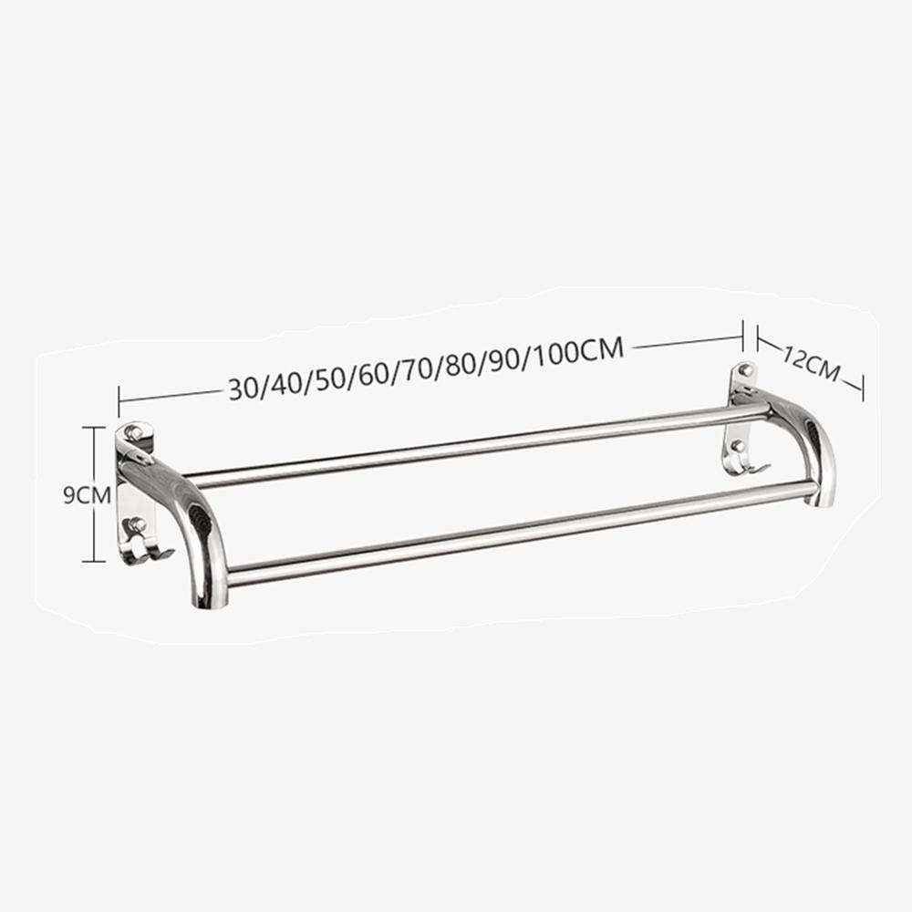 Barre porte-serviettes double chromée de 40 cm en acier inoxydable, porte-serviettes mural pour salle de bain et cuisine, halter manuel durable pour économiser de l'espace
