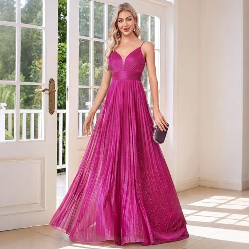 Image of Sexy Backless Maxi Formal Dress for Women with Sequin, Sleeveless Pleated Evening Gowns for Wedding and Cocktail
