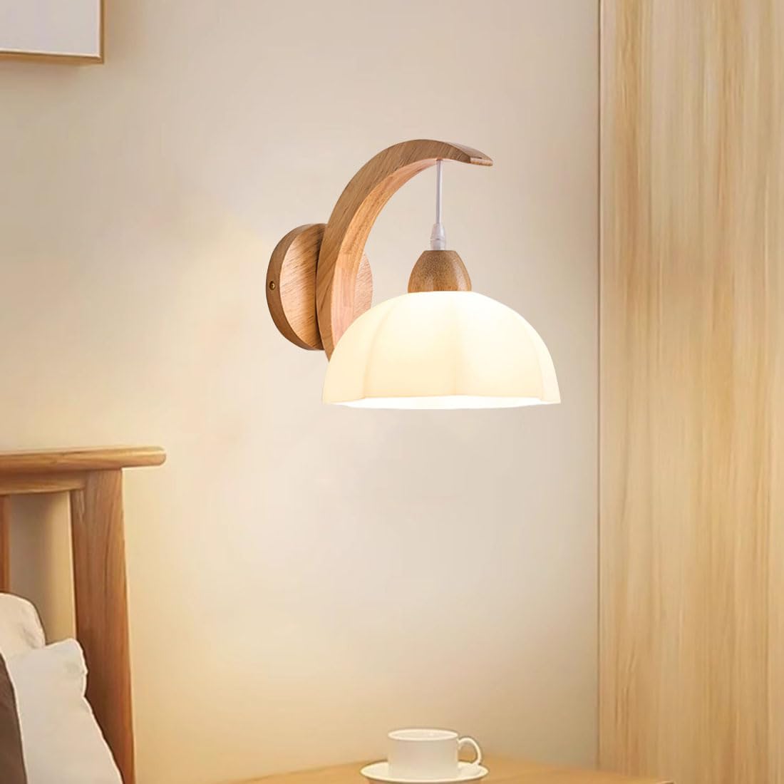 Applique Industriale da Parete con Paralume in Vetro e Base in Legno, Lampada Moderna per Camera da Letto, Soggiorno, Scale, corridoi, Sala da Pranzo e Loft (Anice Stellato)