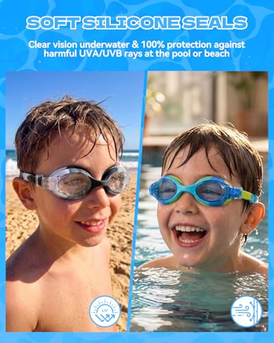 Aegend Swim Goggles for Kids Age 3-8 Anti-Fog Clear Vision Full Protection Goggles Perfect for Toddler Swimming (Blue & Black-2 Pack) — view 3