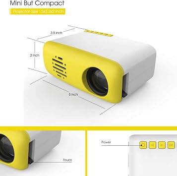 Mini HD 1080P LED Portable Video Projectors, Multimedia Home Theater with Remote Controller, Support HDMI, AV, SD, VGA