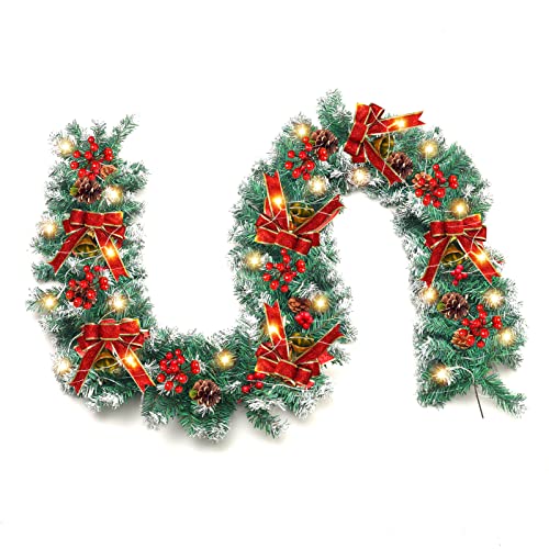 Warmiehomy Guirnalda de Navidad con 50 Luces LED, 2.9 Metros Guirnalda Decorada, Vid de Pino Artificial, Decoracion de Navidad para Chimenea, Puerta, Escalera, Arbol de Navidad Cover