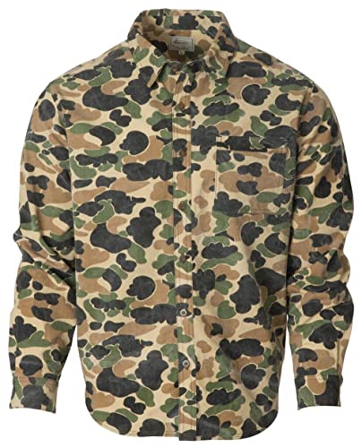 Avery Men's Heritage Chamois Soft Warm Cotton Button-Down Double-Stitched Long Sleeve Camo Hunting Shirt with Chest Pocket, Old School, Large