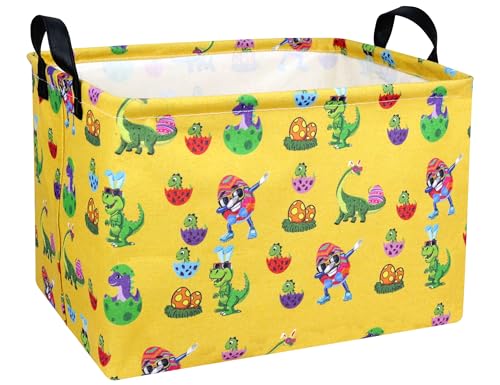 Image of Rectangle Empty Easter Baskets Boy Large Toy Storage Bin Girls collapsible Hamper Waterproof Canvas Box Kid Gifts Spring Decor( Sunglasses Dinosaur Egg )
