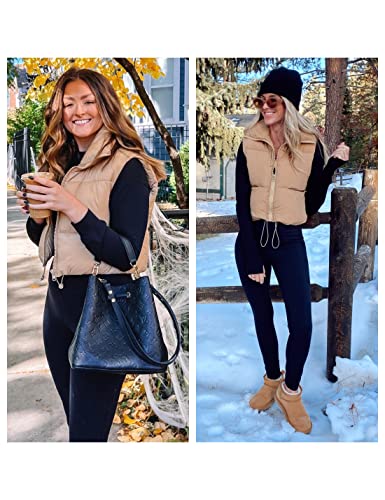 UANEO Cropped Puffer Vest Women Zip Up Stand Collar Sleeveless Padded Crop Puffy Vests