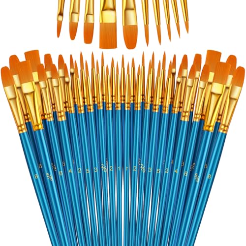 Paint Brushes Set 5 Pack 50 Pcs Round-Pointed Tip Paintbrushes Nylon Hair Artist Acrylic Paint Brushes for Acrylic Oil Watercolor Face Nail Art Miniature Detailing & Rock Painting Blue