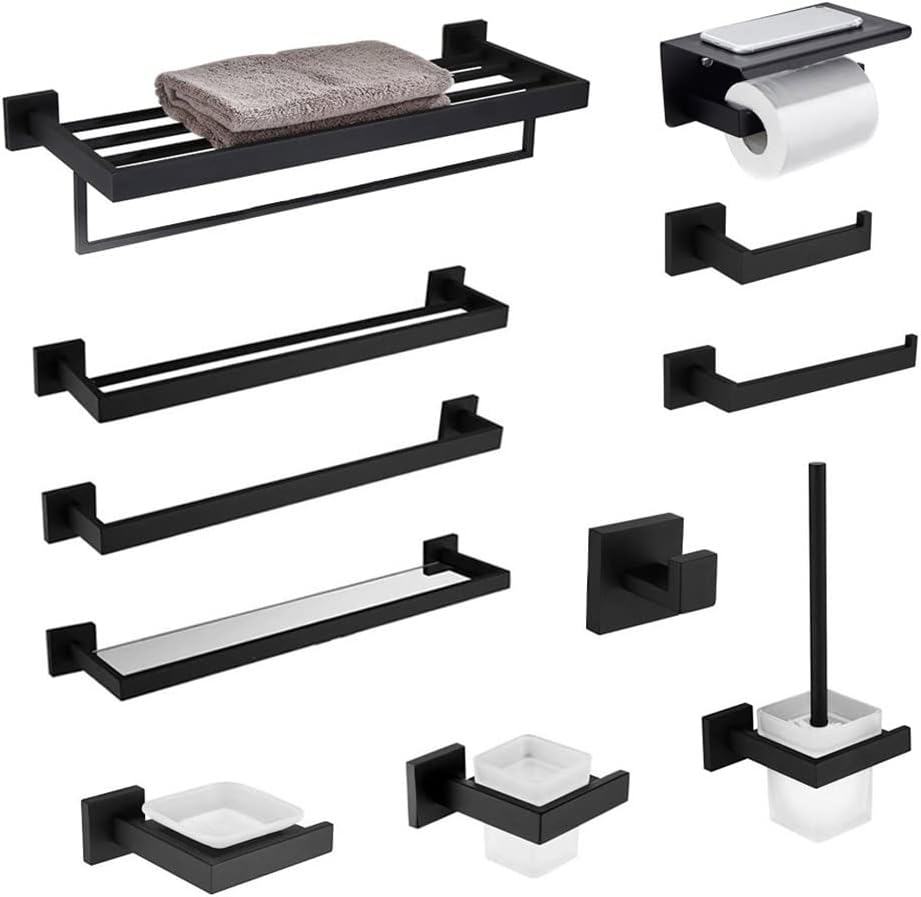 Matte Black Bathroom Hardware 304 Stainless Steel Towel Rack Toilet Paper Holder Soap Holder Towel Bar Toilet