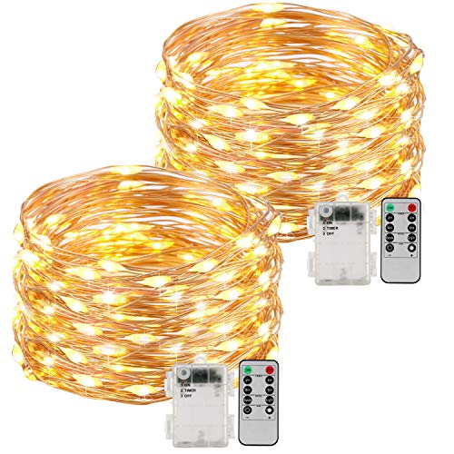 Kohree Battery Operated String Light 20ft 120 LEDs Copper Wire, Waterproof Design Decor Rope Lights for Festival, Wedding, Holiday and Party with Remote Control 2 Pack