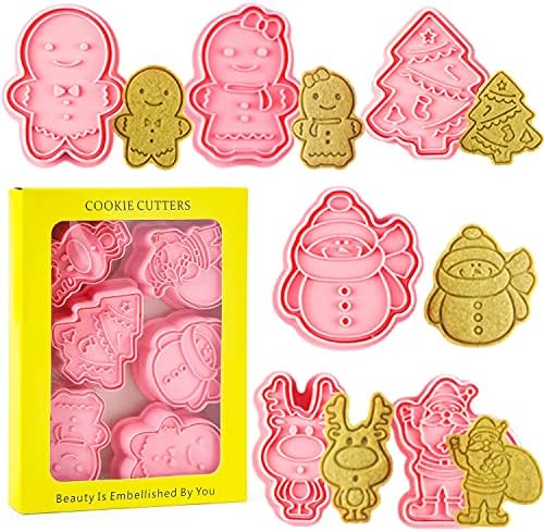 Crethink Christmas Cookie Cutter Set, 6pcs 3D Pressable Christmas Biscuit Cutters Set - Gingerbread Man, Christmas Tree, Snowman,Embossed Stamped Pastry Cutters, for Kitchen Bakeware