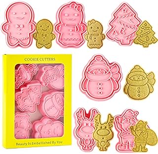Crethink Christmas Cookie Cutter Set, 6pcs 3D Pressable Christmas Biscuit Cutters Set - Gingerbread Man, Christmas Tree, Snowman,Embossed Stamped Pastry Cutters, for Kitchen Bakeware