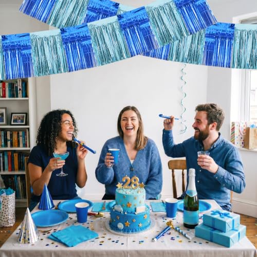 Image of BEISHIDA 3 Pack Blue Light Blue Foil Fringe Garland 30ft Wall Tinsel Banner