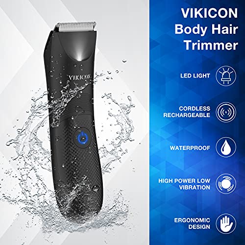 VIKICON Elektrischer Balls Trimmer, Intimrasierer für Männer, Wasserdichte Nasse/Trockene Eier und Body Groomer, Hoden-Rasierer mit LED-Beleuchtung, Haarschneidemaschine Profi