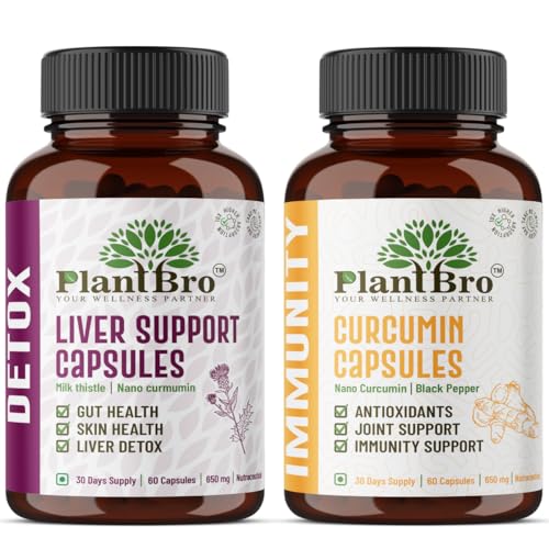Image of Liver Detox + Curcumin Capsules Combo | Milk Thistle, Kutki, Curcumin with Black Pepper | Liver Cleanse, Digestion & Immune Support | Nano Extracts | 60+60 Capsules | 30 Day Supply