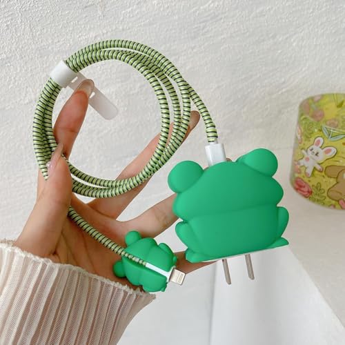 Image of Protective Charger Case for iPhone 18W 20W iPhone 15 14 13 12 11 Pro Max Charging Cable Charger Protective Cover Data Cable Protective Sleeve -(Green Frog)
