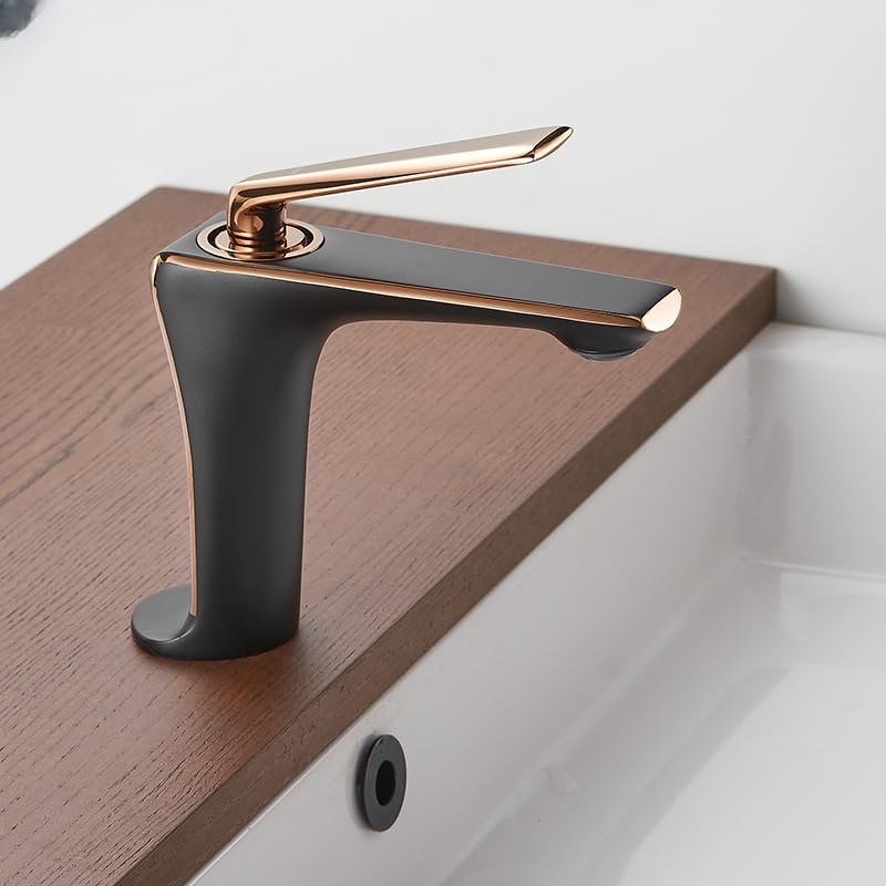 Mitigeur de salle de bain eau chaude et froide robinet de lavabo haut noir rose 24015C