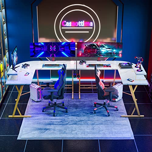 Casaottima Gaming Desk L Shaped Computer Desk, Corner Desk For Home Office With Monitor Stand 51", Laminated Marble #TOP3