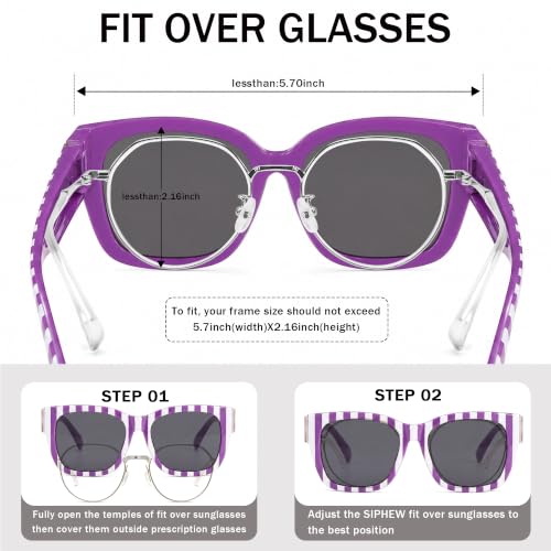 Image of SIPHEW Mirrored Sunglasses Polarized Fit Over Glasses for Women - Trendy Large Square w UV400 Protection Sun Glasses