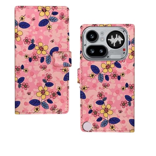 Image of amazon basics Nothing Phone 4A Pro 5G Flip Cover | Card Pockets Wallet & Stand | Flip Cover for Nothing Phone 4A Pro 5G (Pink Flower)