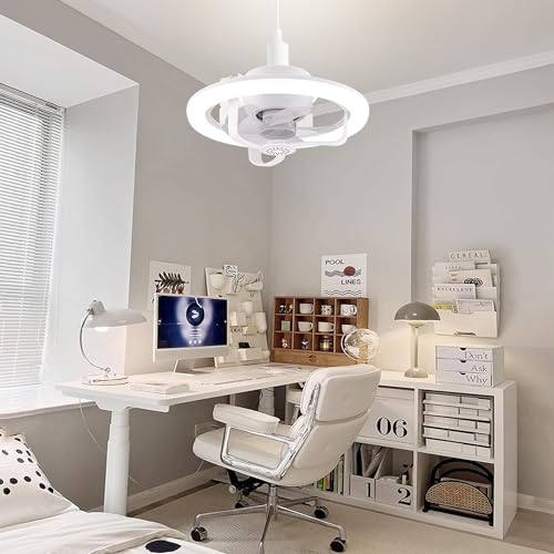 Socket Fan Light Small Ceiling Fan with Light Remote 360° Rotating LED Socket Fan Light with 3 Wind Speeds, 2 Timer Mode Low Profile Ceiling Fan with Light 3 Color Smart Modern Socket Breeze Bedroom