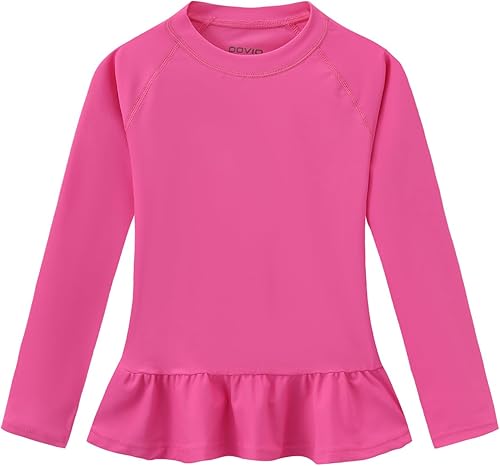 Girls' Ruffle Rash Guard Swim Shirts, UPF 50+ Sun Protection Long Sleeve Rashguard Water Swimwear Top