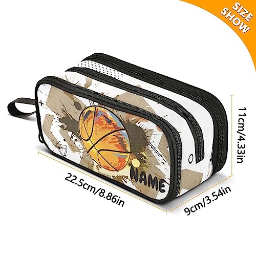 Image of ZAZYXTJ Custom Personalized Basketball Large Capacity Pencil Case 3 Compartment Pen Pouch Storage Canvas Makeup Bag for School Office Teen Girl Boy Men Women