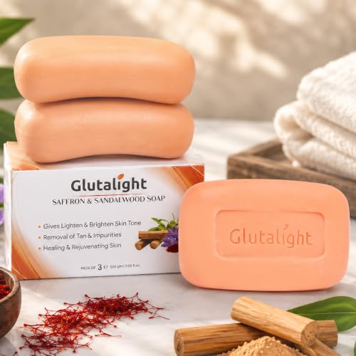 Image of Glutalight Glutathione Saffron & Sandalwood Soap - Tan Removal, Pack of 3