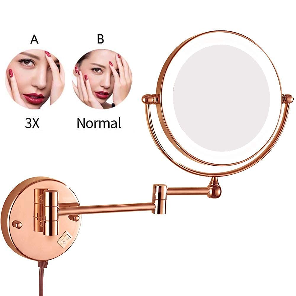 AMUCK Specchi for Il Trucco Specchi di cortesia estensibili Pieghevoli montati a Parete con luci, con Presa elettrica for Interruttore (Size : 5X)