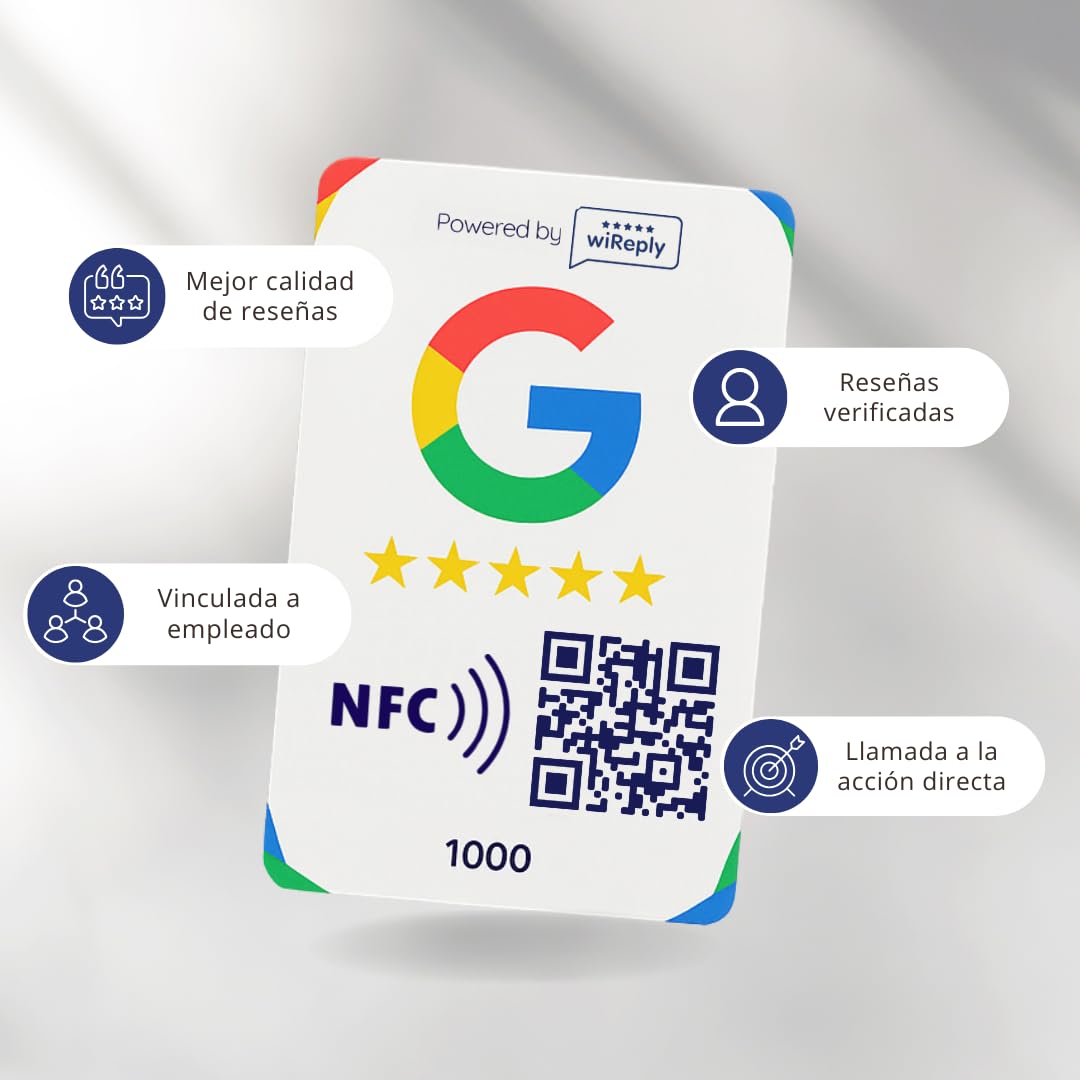 Tarjeta NFC y QR para conseguir Reseñas de Google | Compatible con Android y iPhone | Pack 15 Tarjetas