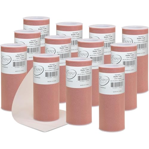 Expo International Decorative Matte Spool Tulle, 6 Inch x 25 Yards (Pack of 12), Rose Gold