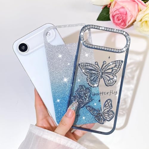 Image of Elzzi Compatible with iPhone 17 Air Case, Luxury Electroplated Butterfly Glitter Back Cover, Pearlescent Diamond Soft TPU Shockproof Protective Case, Stylish Phone Cover for Girls & Women, Black