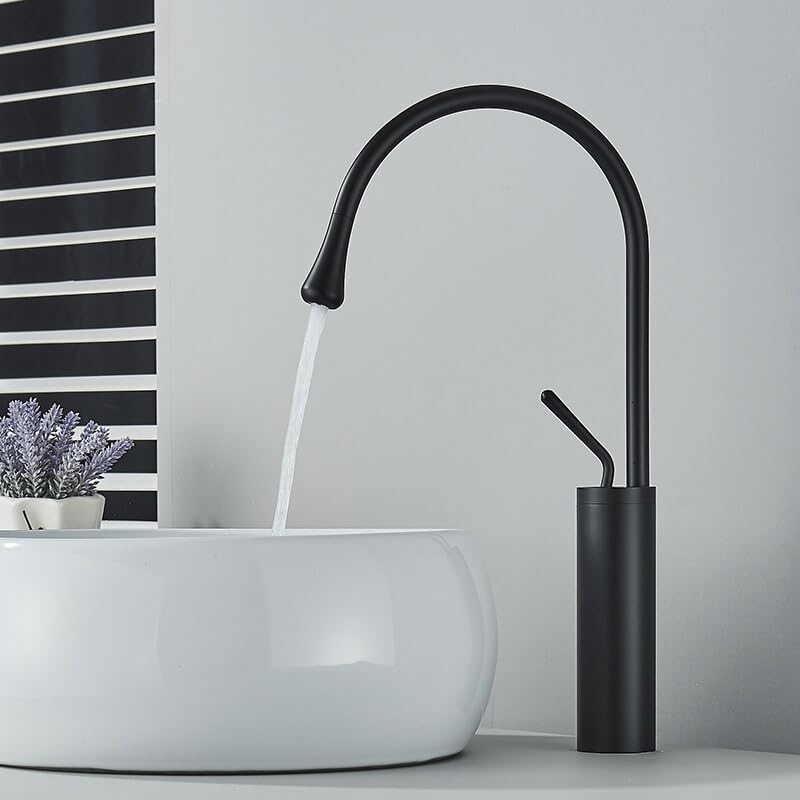 Mitigeur bassin évier rotatif 360 robinet de lavabo moderne haut noir sans éclaboussure