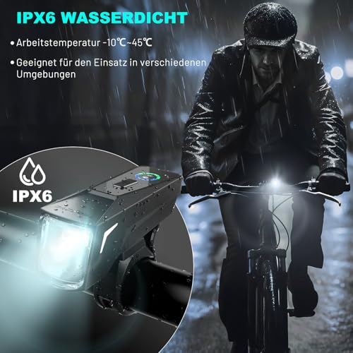 TECHCYC Fahrradlicht Set 70 Lux mit Lichtsensor | 16h Akkulaufzeit | IPX6 – Ansicht 5