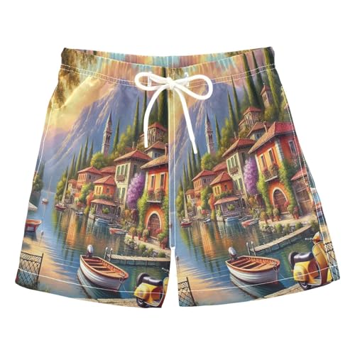 Lakeside Town Boat Boys Swim Trunks Quick Dry Toddler Swimsuit Boy Bathing Suits Swimwear Board Shorts 2T Multi
