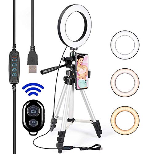 FACAZ Dimmbares LED-Selfie-Ringlicht, 16cm Ringförmiges Fülllicht, Fotografie-Licht mit Handy-Stativ, Geeignet für…