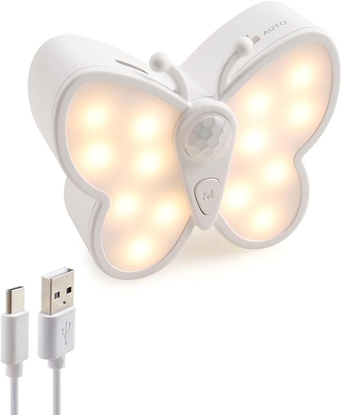 DAMI DAMI Led Night Light with Motion Sensor, Battery Operated, Dimmable, Butterfly-Shaped, White, Plastic, 1 Pack