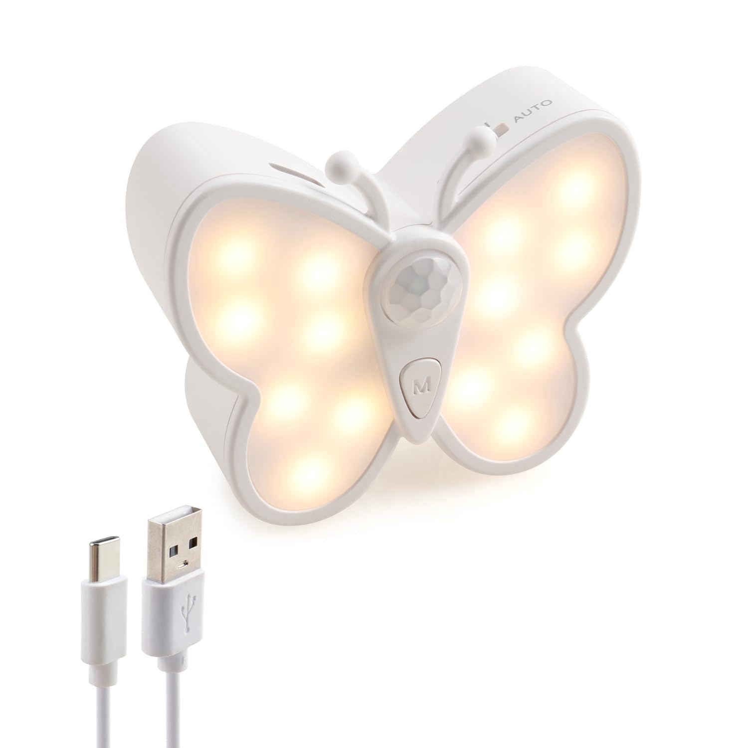 DAMI Led Night Light with Motion Sensor Battery Operated Dimmable Butterfly-Shaped White Plastic 1 Pack