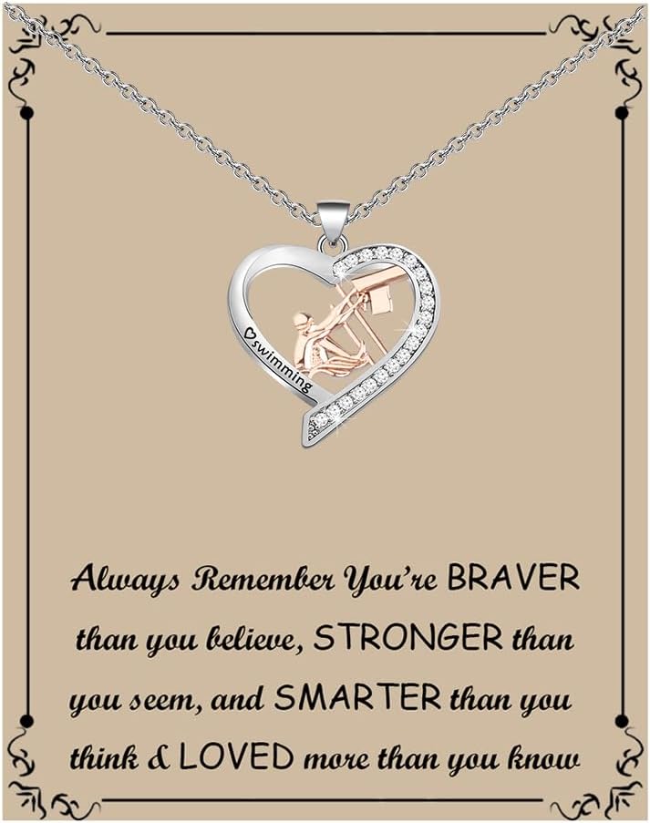 BNQL Stainless Steel Swimming Necklace for Women with Simulated Pearl, Gift for Swimmer and Swimming Coach
