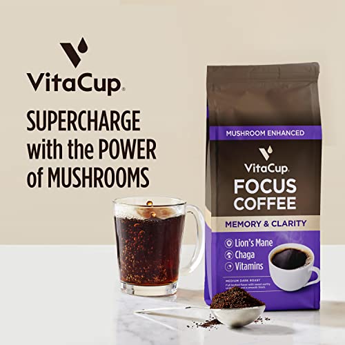 Vitacup Focus Mushroom Ground Coffee & Keto + Collagen Vanilla Coffee Creamer Bundle For Immune Support & Focus Cognitive Support, 10Oz Ground Coffee & 10 Oz Creamer Powder Bag #TOP2