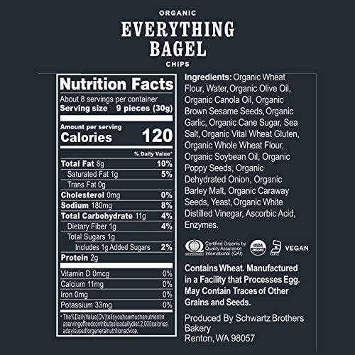 Everything & Garlic Bagel Chip Sampler, Schwartz Brothers Twice Baked, Fresh, Organic, Kosher, Artisanal, Vegan. Perfect for parties and picnics. (4 pack / 8 oz containers) - image 4
