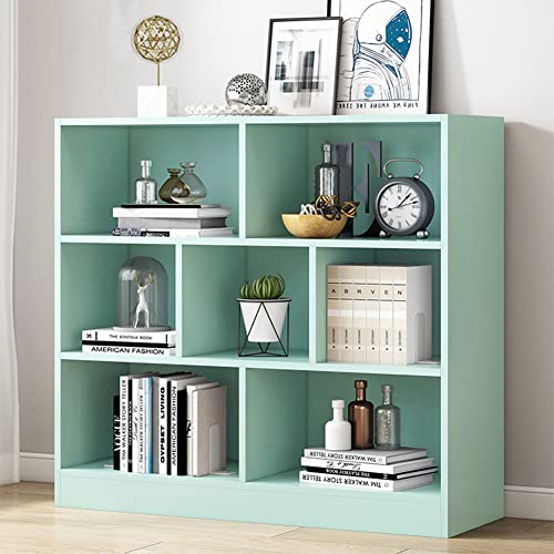 Image of IOTXY Open Shelf Low Bookcase - Wooden 3-Tier Cube Bookshelf, Tiffany-Green