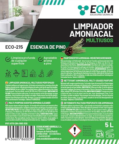 EQM - ECO-215 - Limpiador Amoniacal Multiusos Perfumado - 5L - Limpieza de suelos y todo tipo de superficies - Amoniaco perfumado - imagen 8