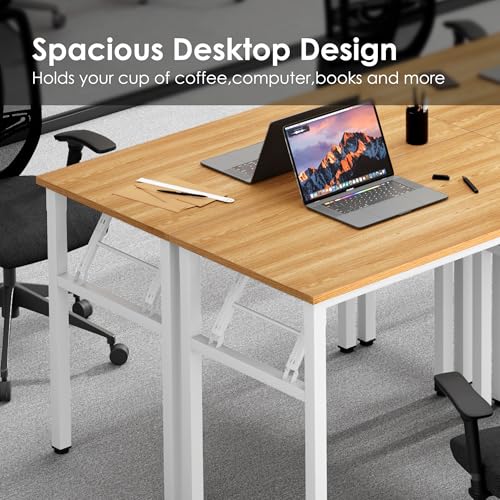Image of Need Office Computer Desk 35.8 Inch Sturdy Folding Laptop Table Teak | White Frame Writing Gaming Work Table /Foldable Home Office Desk /Sewing Table, No Assembly Required