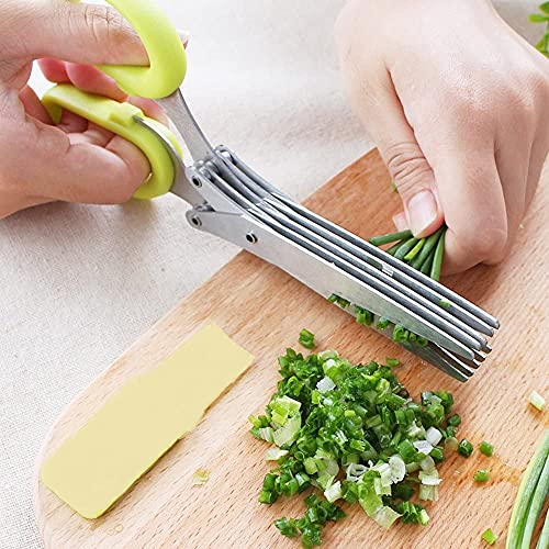 Vegetables Cutting Scissor Multipurpose Kitchen Herb Scissors Stainless Steel 5 Blade Scissors Cut Herb Spices Cooking Tools Vegetable Cutter With Cleaning Brush